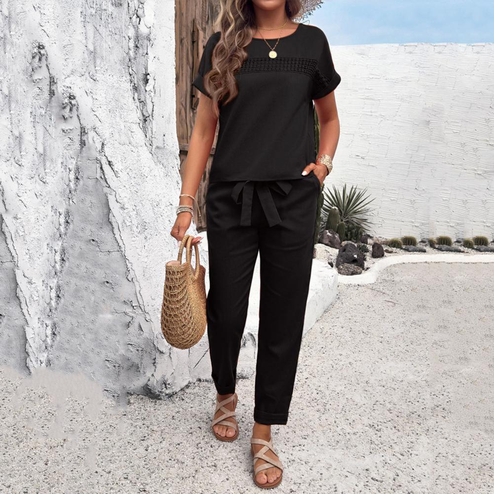 2 Pcs/Set Women Top Pants Suit - Short Linen Drawstring recension och pris